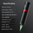 Complete Draadloze Tattoo Set | OLED Display + 40 Cartridges