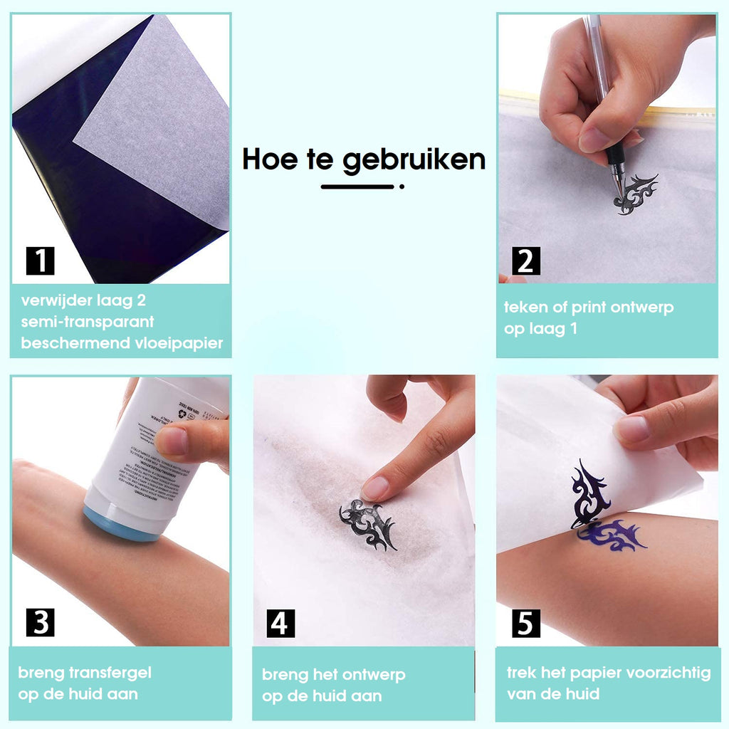 10x Tattoo Stencil Transferpapier A4 Formaat | 4-laags Carbon Tattoo Stencils